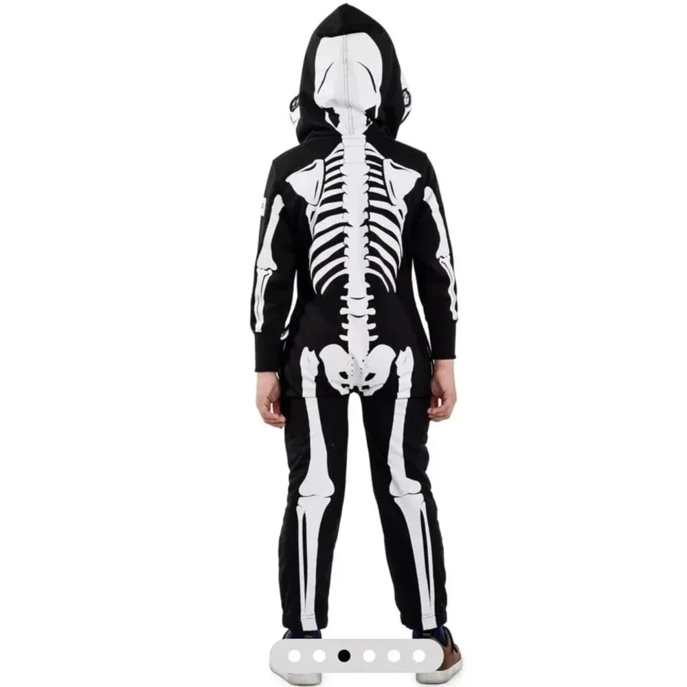 TIPSY ELVES ONE PIECE ZIP UP MASK SKELETON JUMPSUIT Youth Size Large 10-11 - NEW